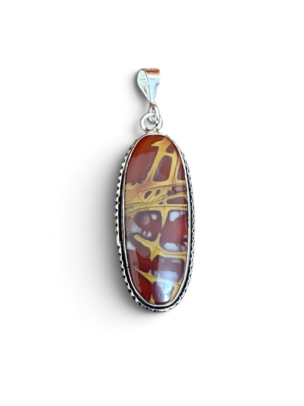 Noreena Jasper Oval Pendant Silver Plated with Sterling Bail Fall NWOT